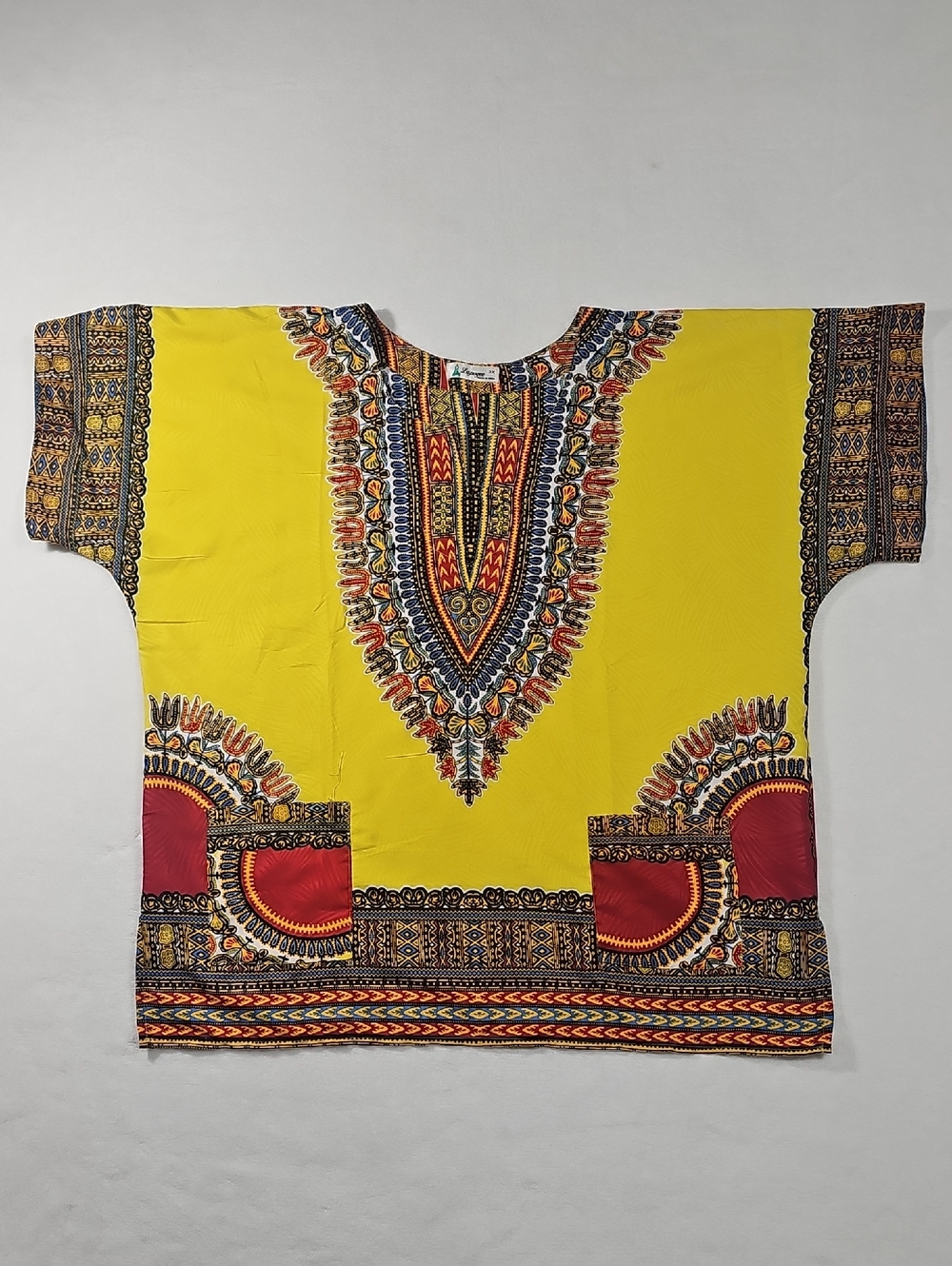 African Yellow Dashiki-Style Short Sleeve Dress Shirt